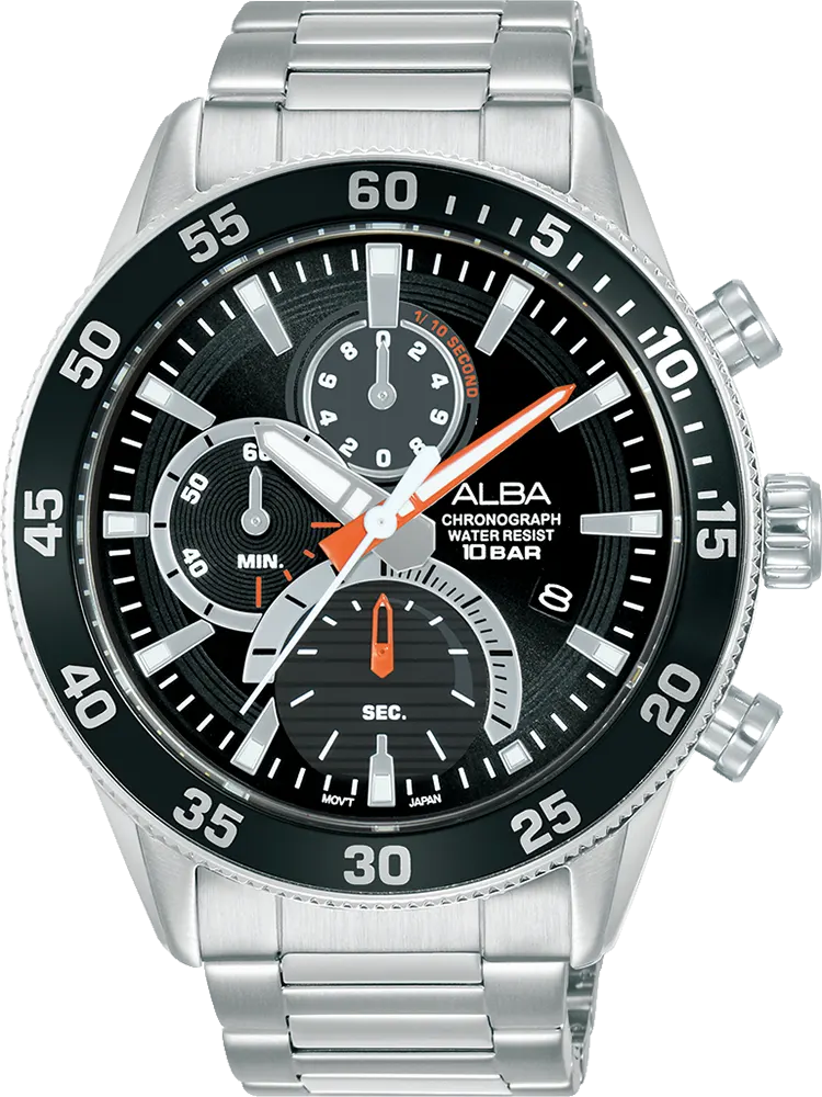 ساعة البا للرجال ، مينا اسود ، عقارب ، سوار ستانلس ستيل فضي، ساعة يد تناظرية، فضي، AM3895X1