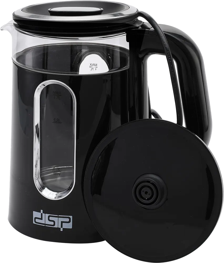 DSP Plastic*Glass Electric Kettle,2200 W, 1.7L, Black, Model KK1279