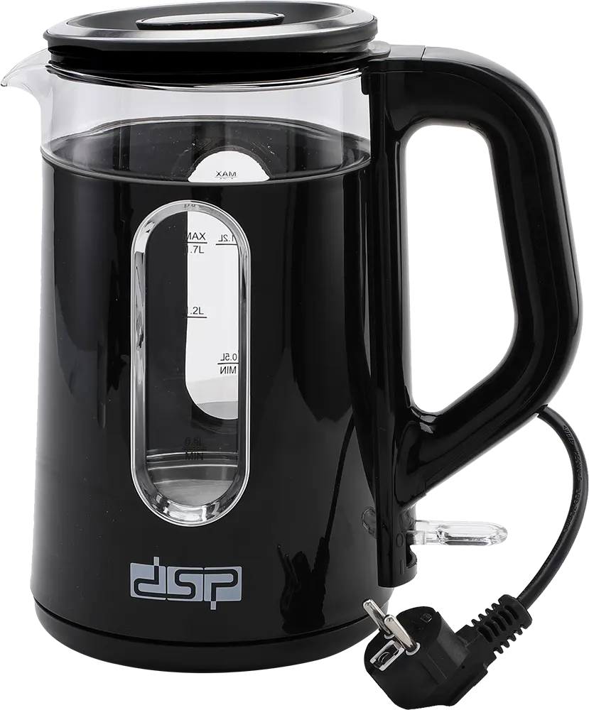 DSP Plastic*Glass Electric Kettle,2200 W, 1.7L, Black, Model KK1279