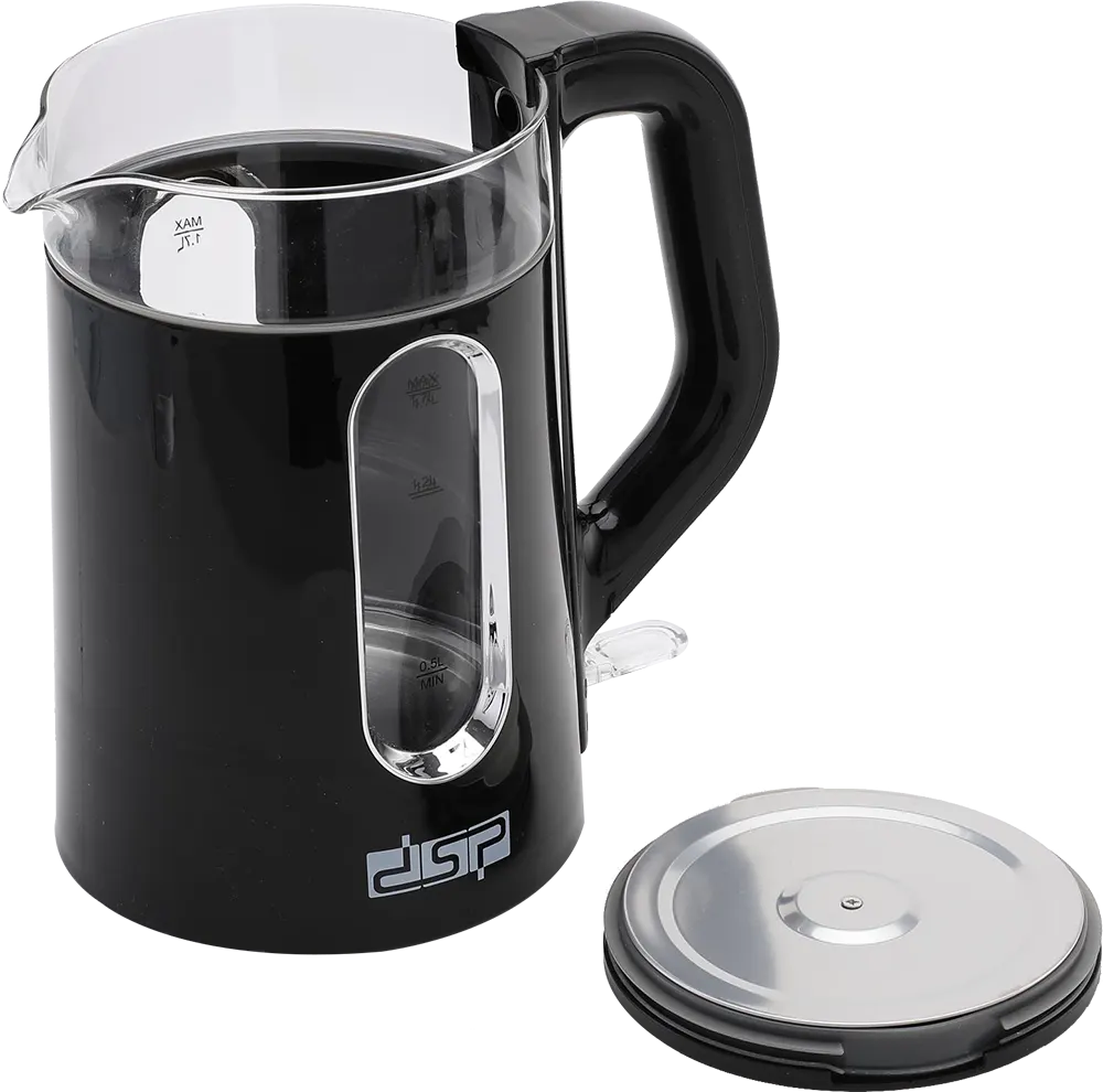 DSP Plastic*Glass Electric Kettle,2200 W, 1.7L, Black, Model KK1279