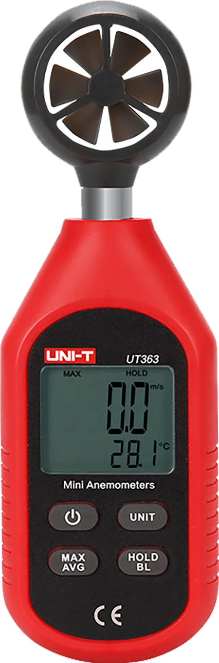 جهاز قياس سرعة الرياح يوني تي، يقيس حتى سرعة 30 متر-ث، شاشة lcd مضيئة، احمر، YT363