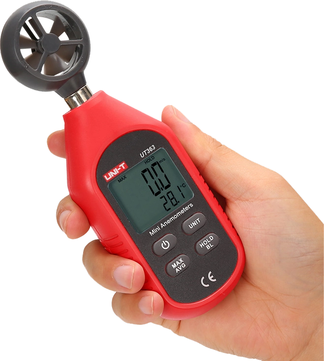 جهاز قياس سرعة الرياح يوني تي، يقيس حتى سرعة 30 متر-ث، شاشة lcd مضيئة، احمر، YT363