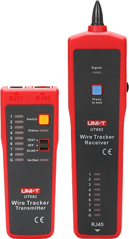 جهاز فحص و تعقب الأسلاك من يوني تي، وظيفة dcv، مقبس سماعة رأس ، يدعم تتبع اسلاك الهاتف والإثرنت والطاقة، أحمر، UT-682