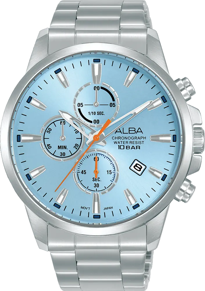 Alba Men's Watch, Light Blue Dial, Analog Display, Silver Stainless Steel Band, Silver, Am3913X1