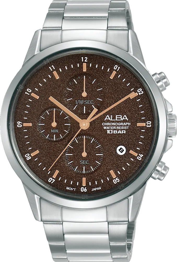 ساعة البا للرجال ، مينا بني منقوش ، عقارب ، سوار ستانلس ستيل فضي، ساعة يد تناظرية، فضي، AM3861X1