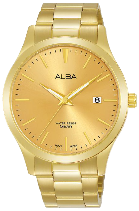 Alba Standard Men's Watch, Gold Dial, Round Hands, Gold Stainless Steel Band, Analog Wrist Watch, Gold, AS9M34X1