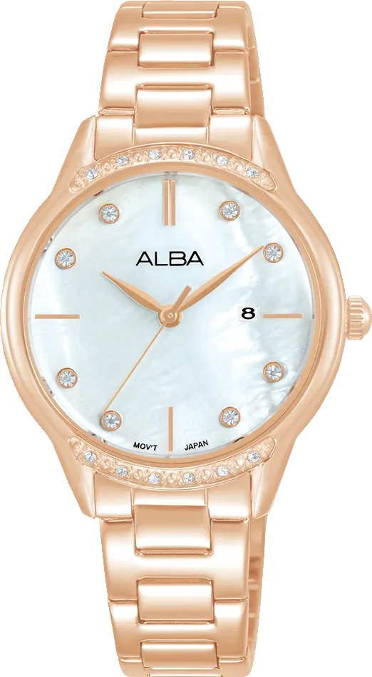 ساعة البا للنساء، مينا ابيض، عقارب دائرية، سوار ستانلس ستيل روز جولد  ساعة يد تناظرية، روز جولد، AH7AP4X1