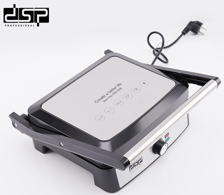 DSP Electric Sandwich Maker and Grill, 2200W, Non-Stick Surface, Silver*Black, KB1086