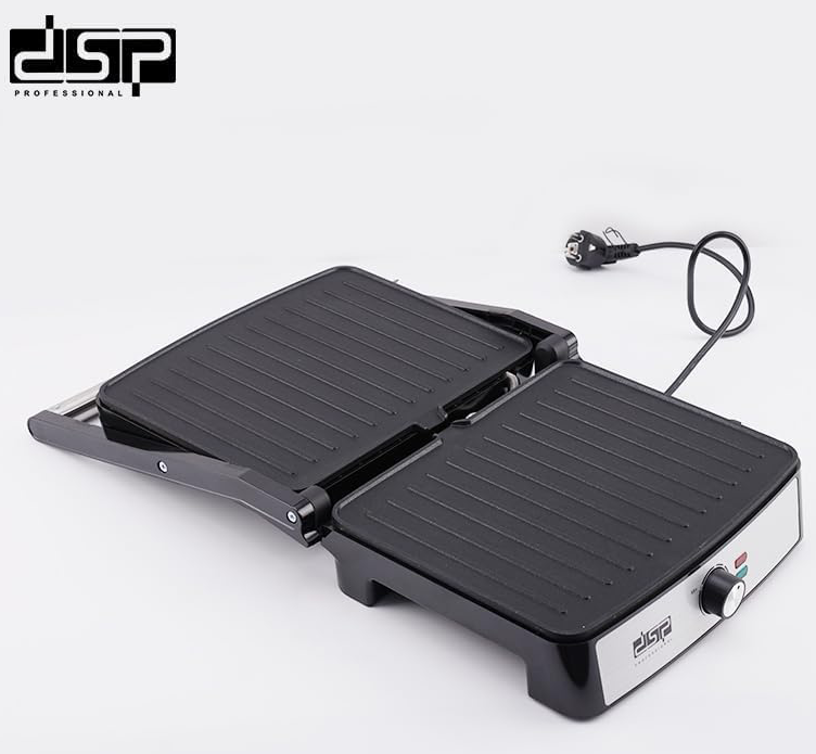 DSP Electric Sandwich Maker and Grill, 2200W, Non-Stick Surface, Silver*Black, KB1086
