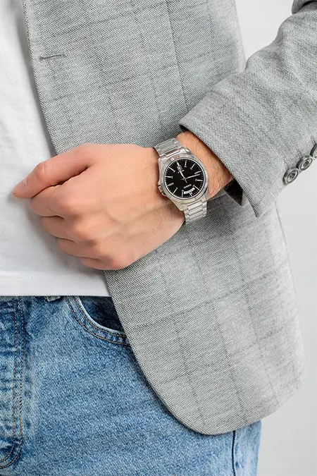 ساعة كاسيو للرجال، مينا اسود، عقارب دائرية، سوار ستانلس ستيل فضي، ساعة يد تناظرية، فضي، MTP-1370D-1A1VDF