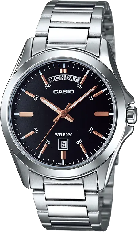 Casio Men's Watch, Black Dial, Round Hands, Silver Stainless Steel Band, Analog Wrist Watch, Silver, MTP-1370D-1A2VDF