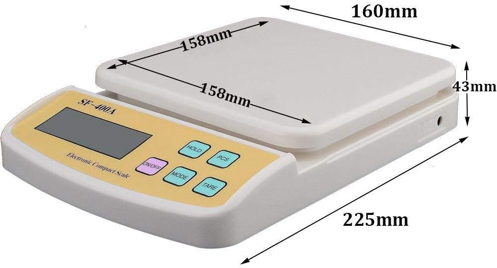 ميزان مطبخ حساس الكتروني لوكس، شاشة ديجيتال lcd، يزن حتى 10 كيلو، أبيض، sf-400A