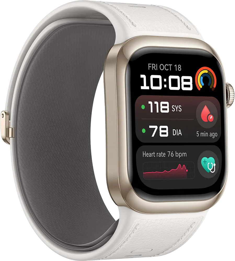 ساعة هواوي D2 الذكية ، شاشة 1.82 بوصة - AMOLED ، بلوتوث ، مقاومة للماء ، سوار من الجلد ، أبيض