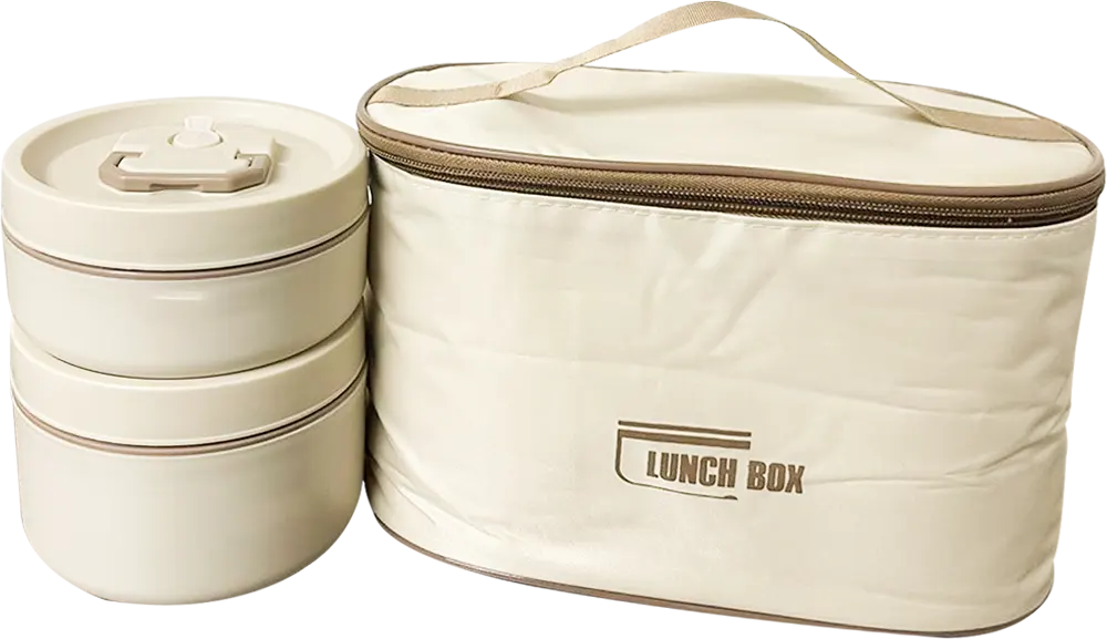 لانش بوكس حراري 4 قطع مع شنطة حفظ حرارية، لون بيج