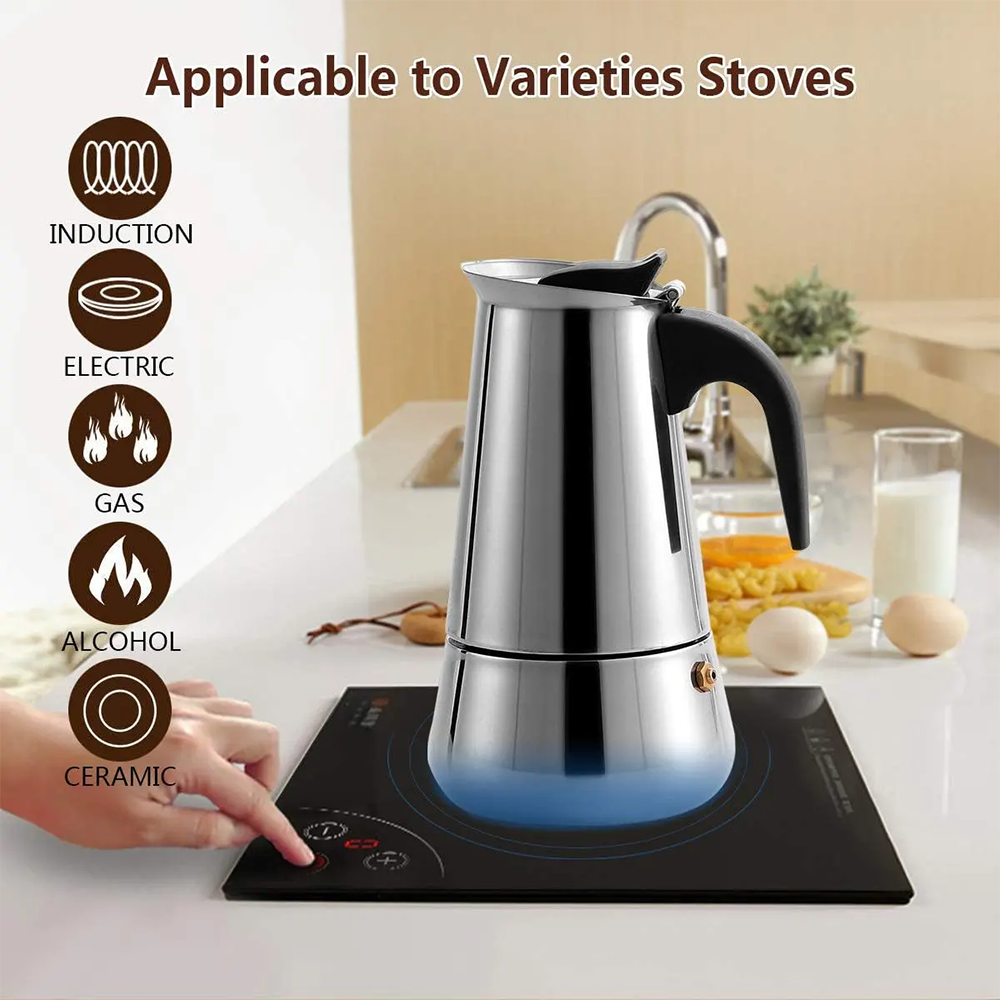 كنكة قهوة الأسبريسو الأيطالية ، 6 كوب ، استانلس ستيل ، سيلفر