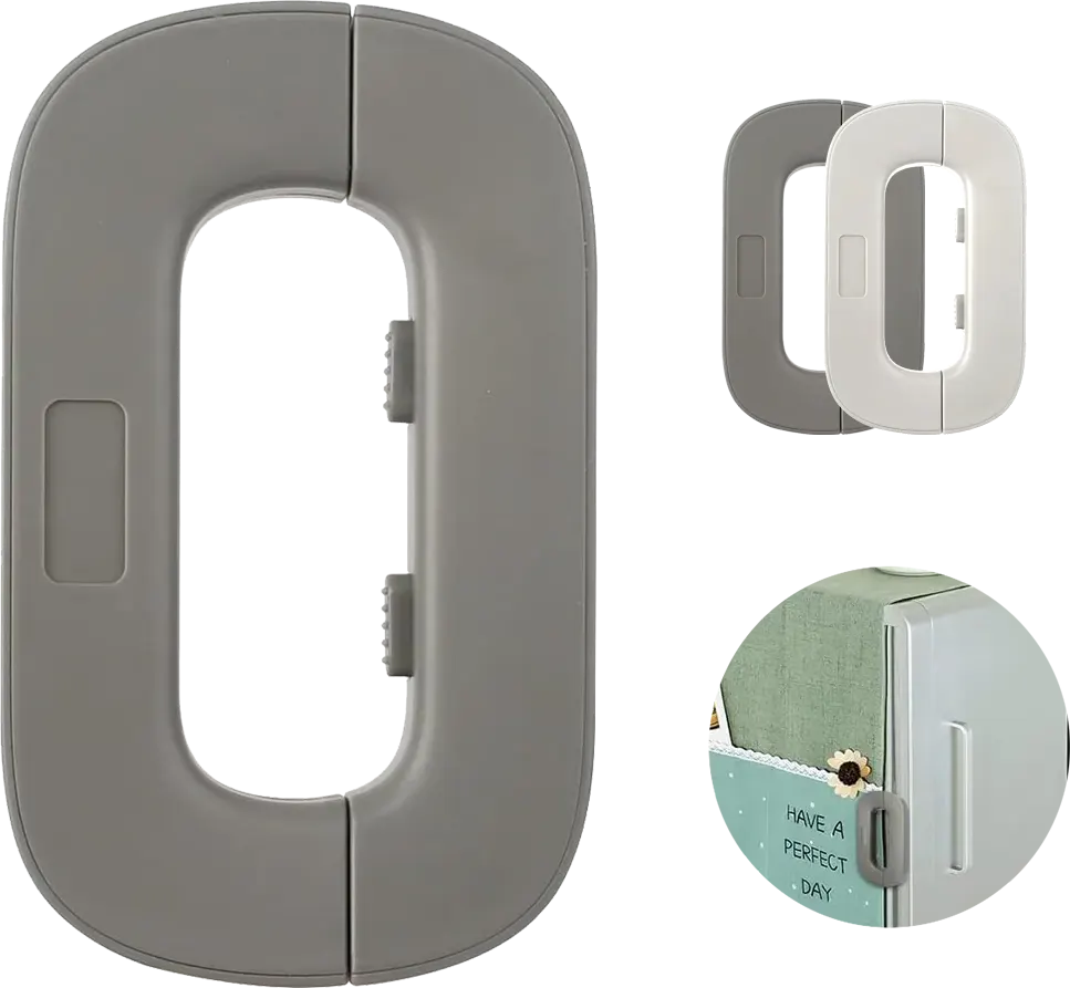 قفل آمن مغناطيسي للثلاجة والفريزر، 2 زر، أبيض-رمادي