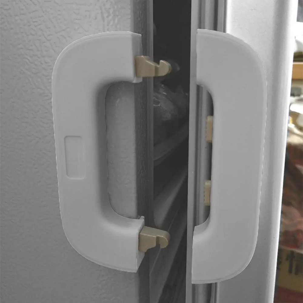 قفل آمن مغناطيسي للثلاجة والفريزر، 2 زر، أبيض-رمادي