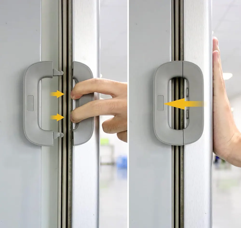 قفل آمن مغناطيسي للثلاجة والفريزر، 2 زر، أبيض-رمادي