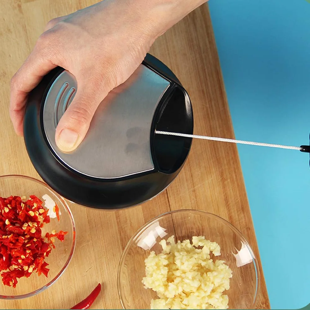 Mini Manual Food Chopper, 3 Stainless Blades, Black, 6913-115912