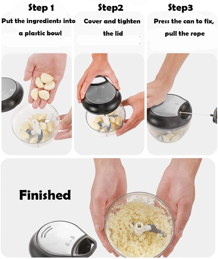 Mini Manual Food Chopper, 3 Stainless Blades, Black, 6913-115912