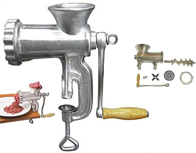 مفرمة لحمة يدوية لوكس، حديد زهر، فضي، مقاس 10