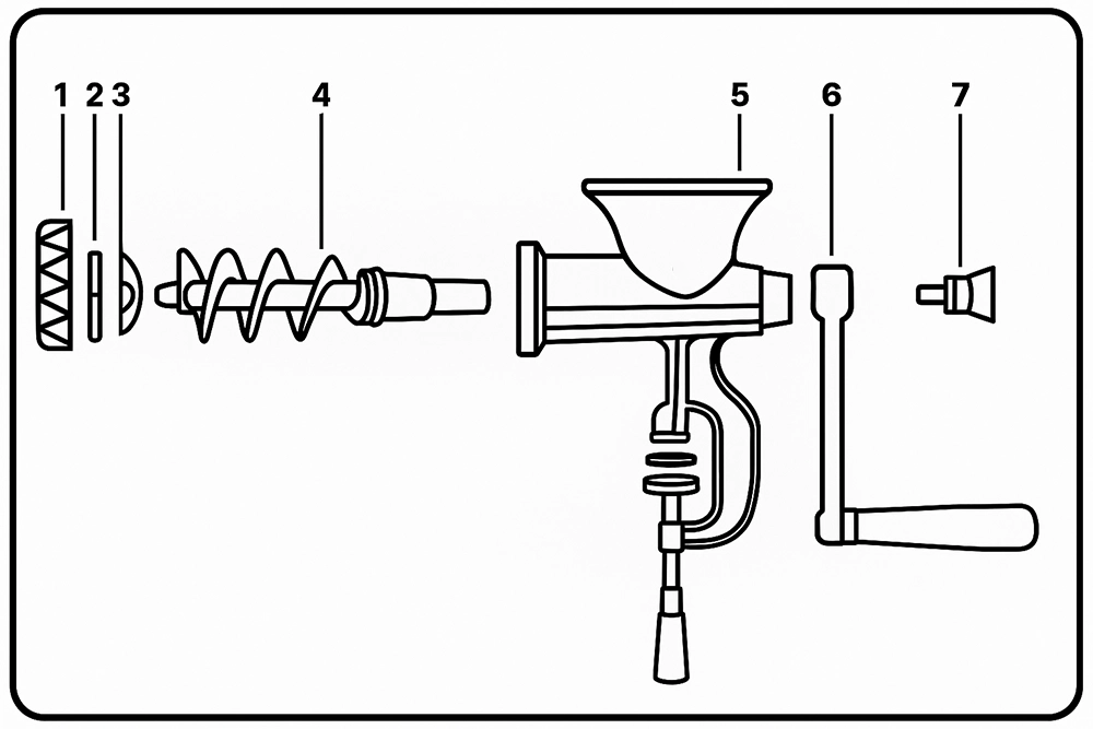 مفرمة لحمة يدوية لوكس، حديد زهر، فضي، مقاس 10