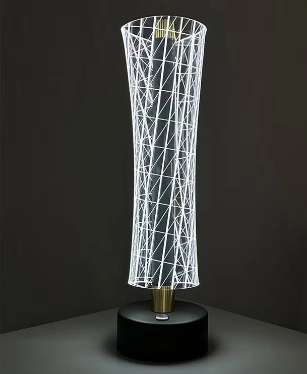 Small table lamp, clear acrylic cover, metal base, 24-106