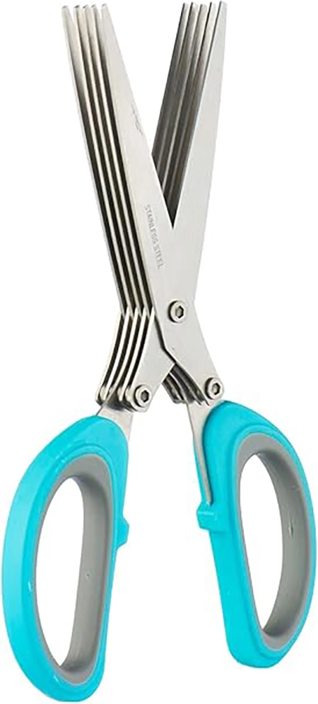 Kingary Vegetable Cutter Scissors, 10 Stainless Blades with Brush, Silicone Handle, Blue, 207