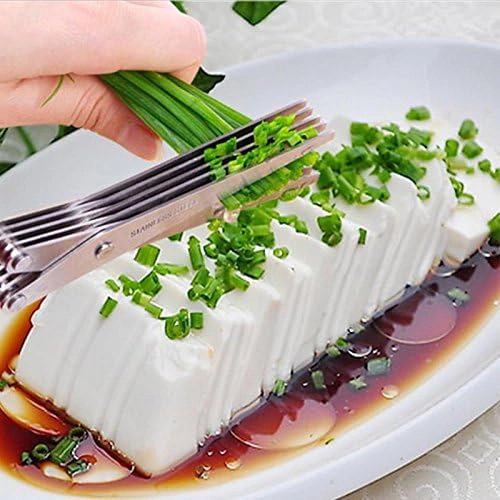 Kingary Vegetable Cutter Scissors, 10 Stainless Blades with Brush, Silicone Handle, Blue, 207