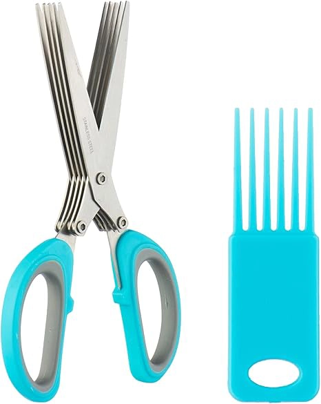 Kingary Vegetable Cutter Scissors, 10 Stainless Blades with Brush, Silicone Handle, Blue, 207