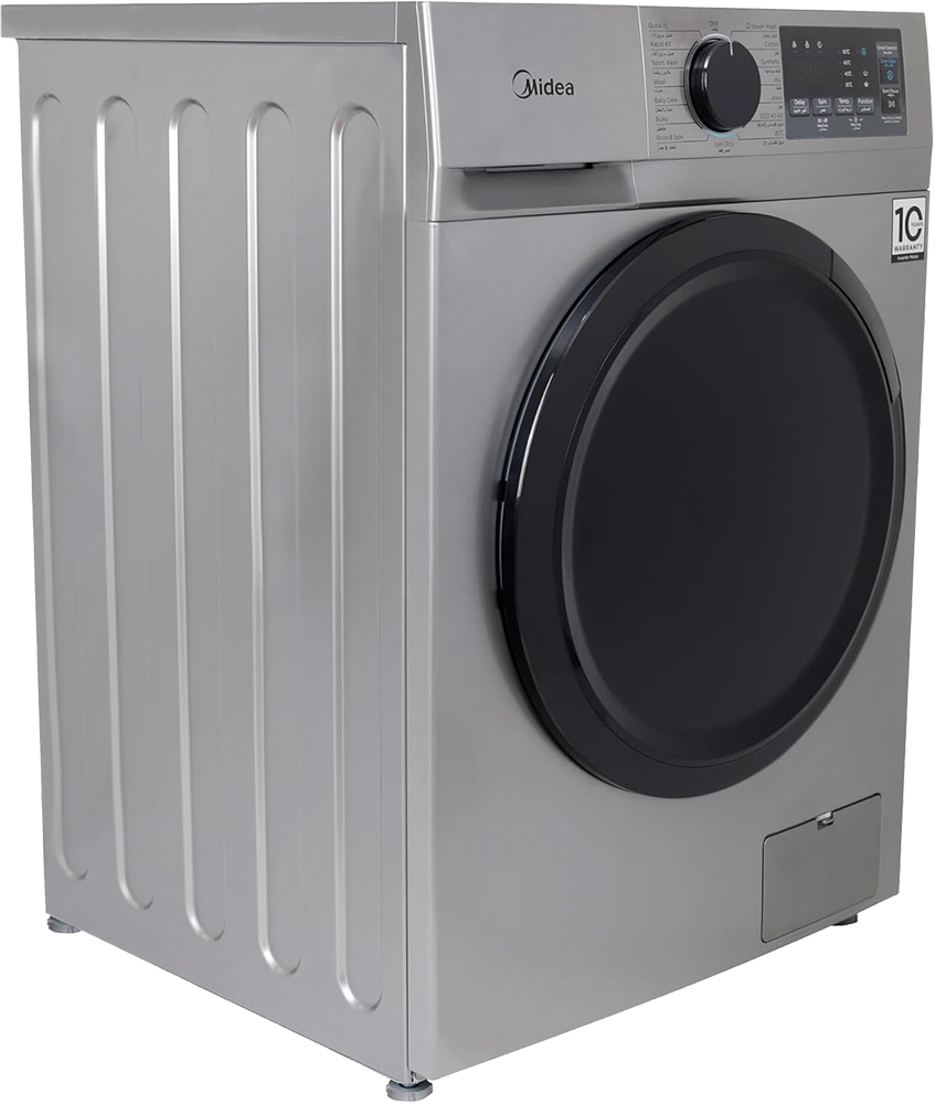 Midea Full Automatic Washing Machine, Front Load, 8 Kg, 1400 RPM, Digital Screen, Inverter , Steam Feature , Silver, MFN09W80B-S (Miraco Warranty 19111)