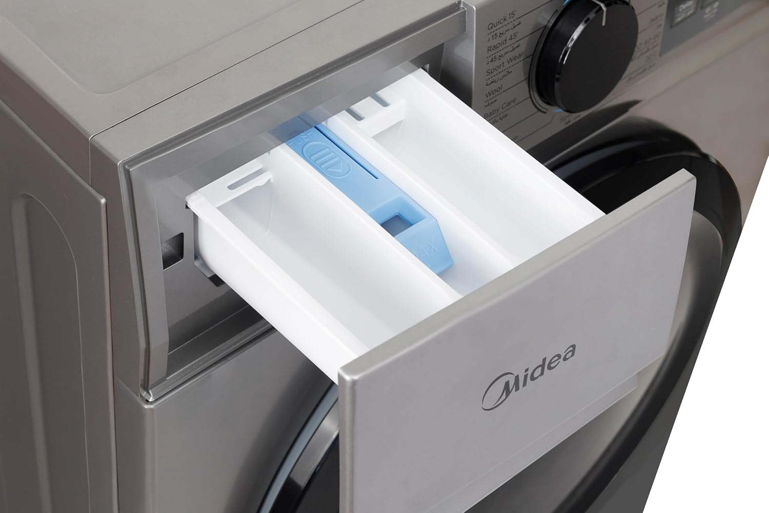 Midea Full Automatic Washing Machine, Front Load, 8 Kg, 1400 RPM, Digital Screen, Inverter , Steam Feature , Silver, MFN09W80B-S (Miraco Warranty 19111)