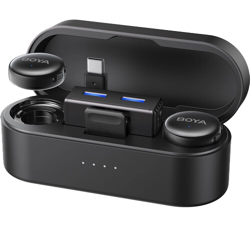 BOYA LINK 3 Wireless Microphone, Dual-Channel Receiver, AI Noise Cancellation, 2.4GHz Frequency, 3.5mm and Type-C Connector, Black