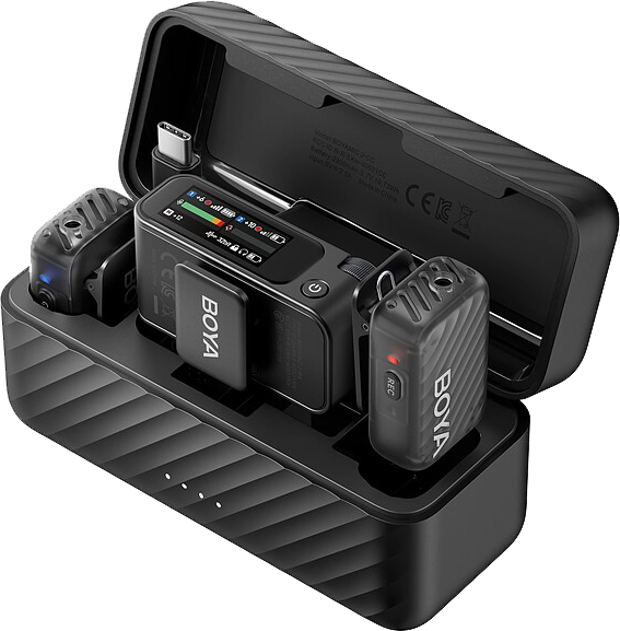 BOYA MICROPHONE 2 Wireless Microphone, Digital Display, AI Noise Cancellation, 2.4GHz Frequency, 8GB Internal Storage, Black