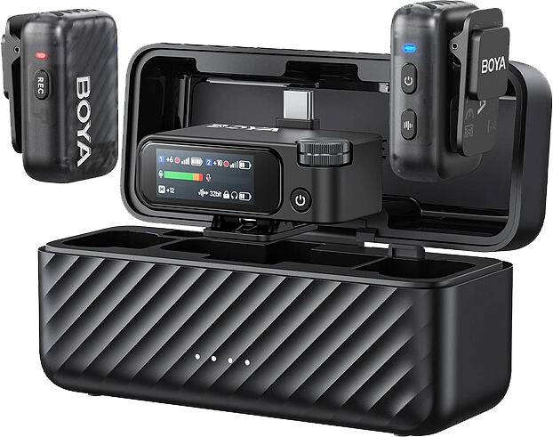 BOYA MICROPHONE 2 Wireless Microphone, Digital Display, AI Noise Cancellation, 2.4GHz Frequency, 8GB Internal Storage, Black