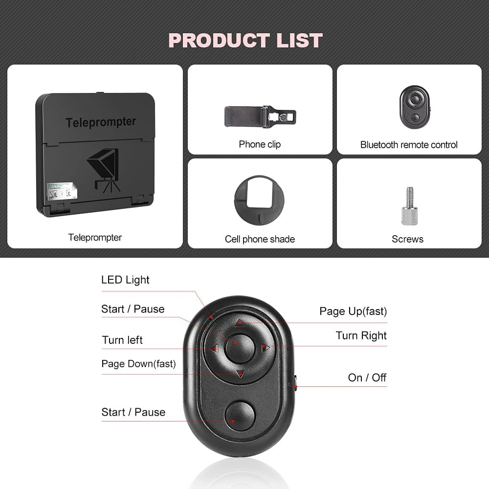 LensGo 1-Second Foldable Mobile Phone Teleprompter, 7.8-inch HD Screen, Black, TC7S