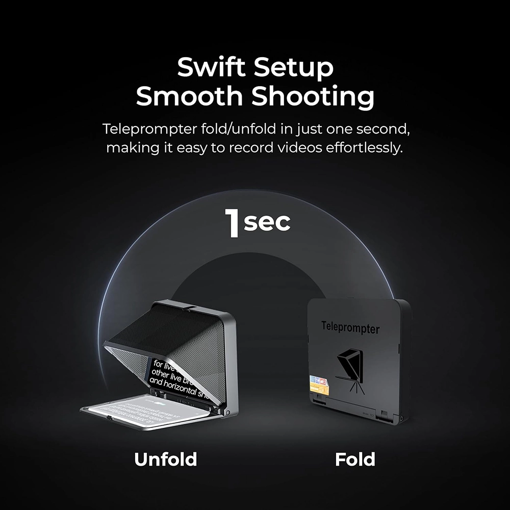 LensGo Phone Teleprompter, Foldable in 1 Second, 7.9 Inch HD Screen, Suitable for Phones and Tablets, Black, TC7