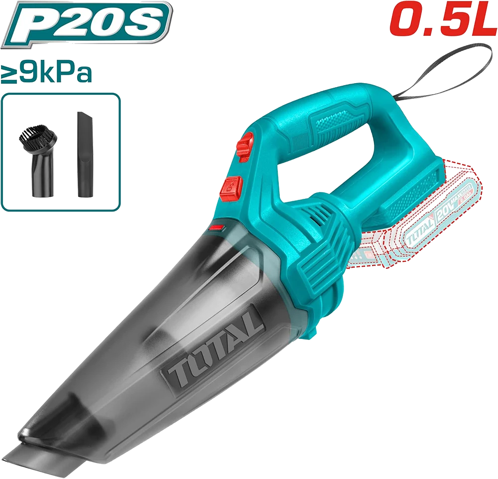Total Tools Cordless Car Vacuum Cleaner, 0.5L Capacity, 20V Lithium Battery, Blue, TVLI201261
