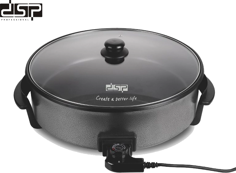 مقلاة تحمير كهربائية دي اس بي، 1500 وات، 40 سم، بغطاء زجاجي، اسود، KC3030