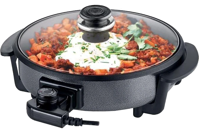 مقلاة تحمير كهربائية دي اس بي، 1500 وات، 40 سم، بغطاء زجاجي، اسود، KC3030