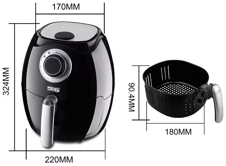 DSP Air Fryer, 2.6L, 1350W, Energy Saving, Black, KB2020