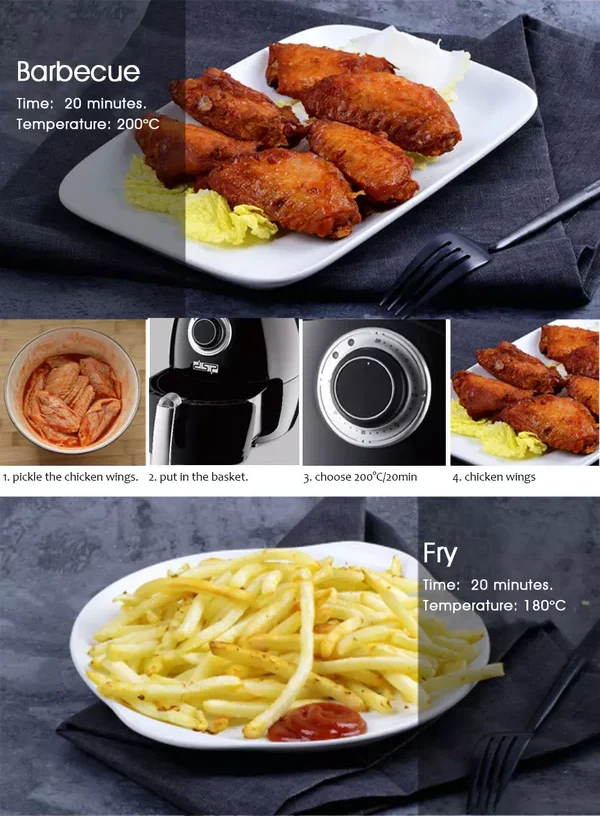 قلاية هوائية دي اس بي، 2.6 لتر، 1350 وات، موفرة للطاقة، اسود، KB2020