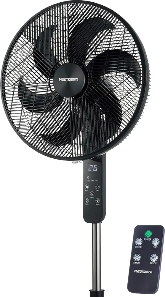 Stand Fan MediaTech 18-inch , 6 Blades, Remote Control, Black, Model MT-SF46R
