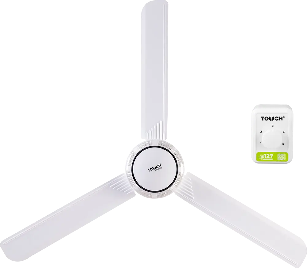 Touch Zenouki Falcon Ceiling Fan, 56 Inch, 3 Blades, 5 Speeds, White, Model 40219