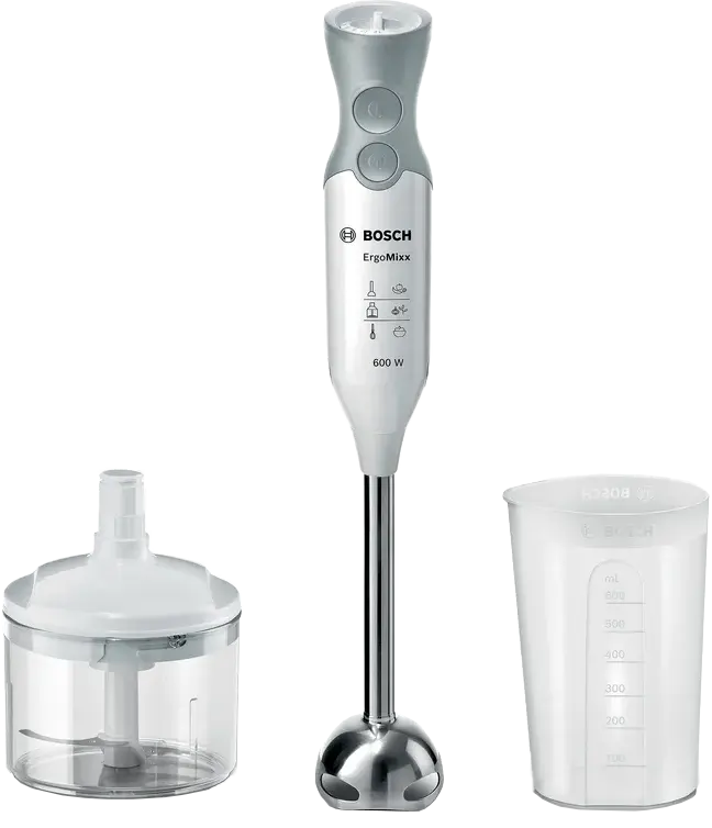 Bosch ErgoMixx Hand Blender, 600 Watts, 12 Speed Settings, 600 ml Beaker, with Chopper, White, MSM66120