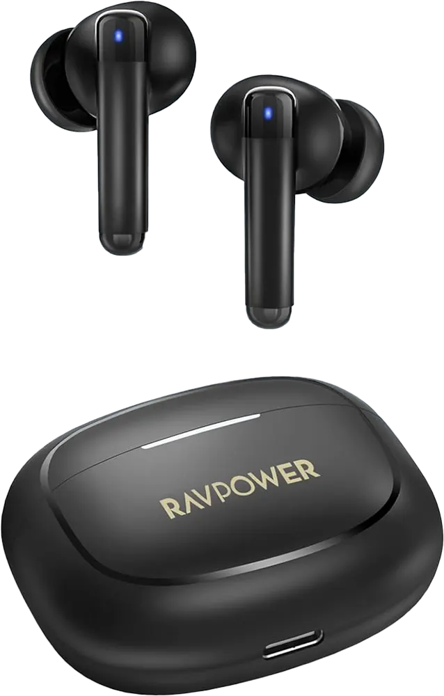 Ravepower True Wireless Earbuds, Bluetooth ,  Up To 24Hrs Battery, Dual Microphone With ENC, Black, RP-BH1014