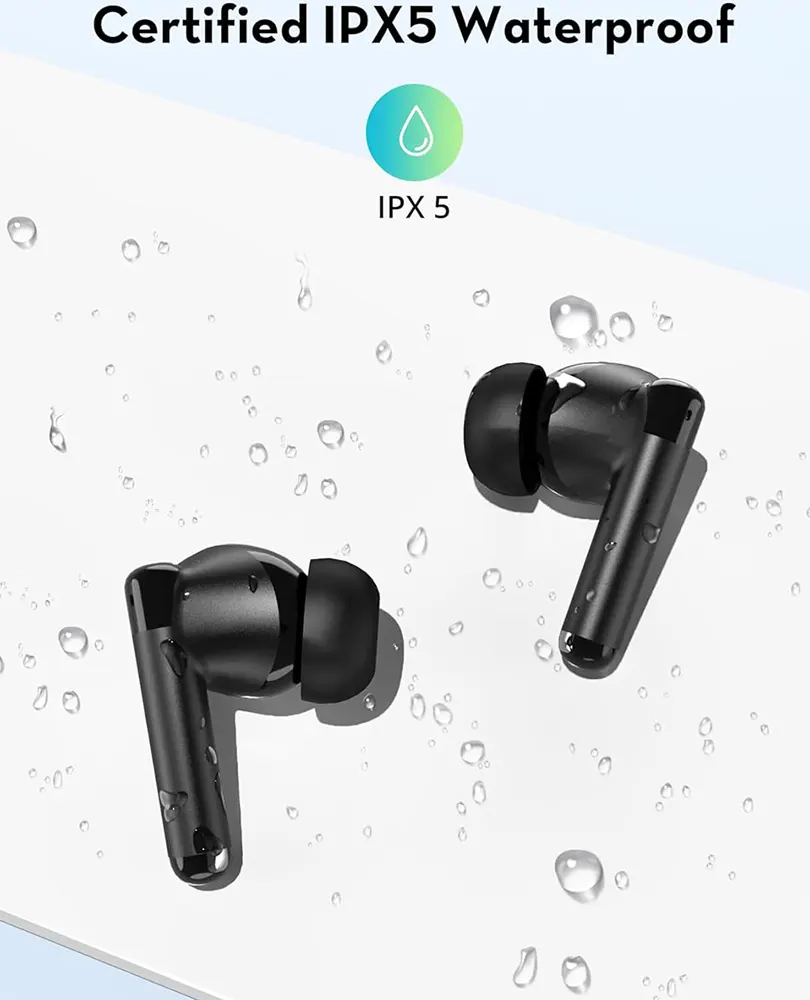 Ravepower True Wireless Earbuds, Bluetooth ,  Up To 24Hrs Battery, Dual Microphone With ENC, Black, RP-BH1014