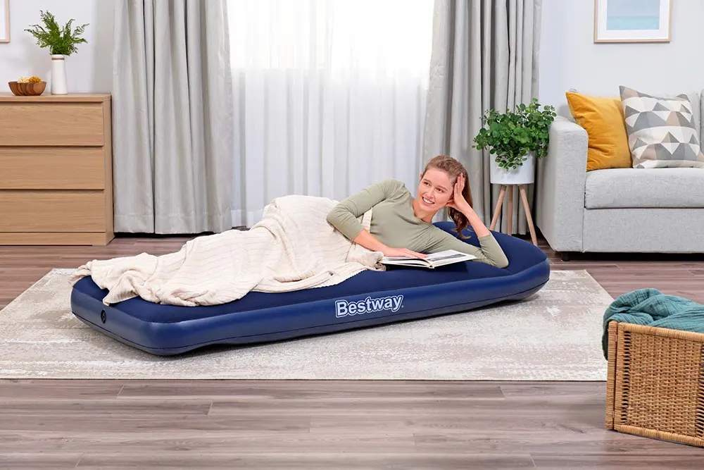 مرتبة نفخ هوائية فردية من بيست واي، مزودة بمنفاخ قدم مدمج، ارتفاع 28 سم، أزرق ،67223