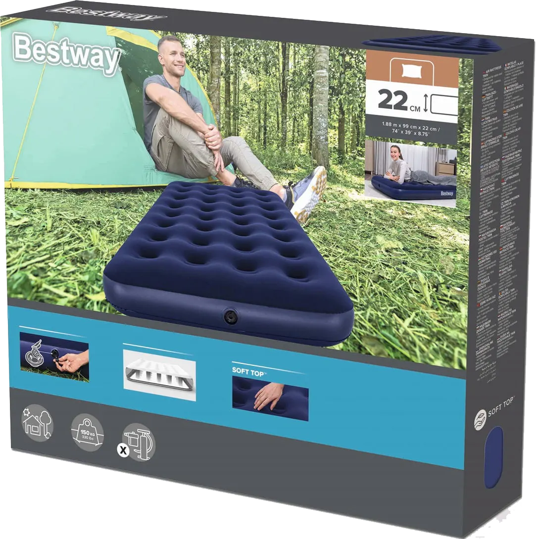 مرتبة نفخ هوائية فردية من بيست واي، فتح سهل ثنائي الأتجاه، ارتفاع 22 سم، أزرق ،67001