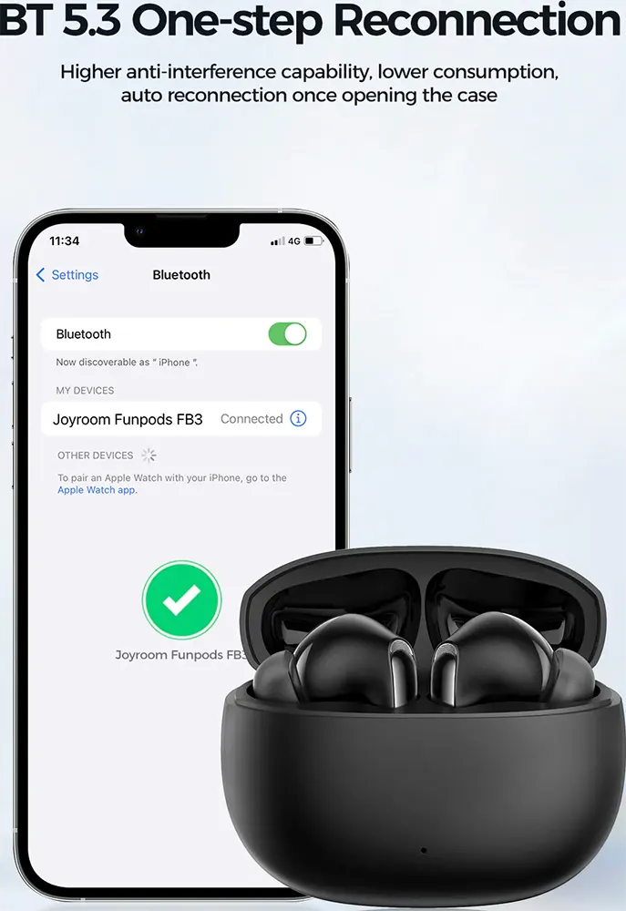 Joyroom Funpods Earbuds, Bluetooth , 400mAh Battery, Black, JR-FB3
